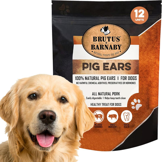 100% Natural Whole Pig Ear Dog Treat - 12 Pack Our Healthy Pig Ears Are Easy to Digest, Chemical & Hormone Free Thick Cut for Aggressive Chewers, Great Small or Large Dogs
